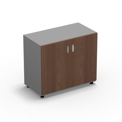 Armoire Rio H.71 x L. 80 x P. 42,6 cm corps gris aluminium 2 portes battantes noyer ambr - quipe d'1 tablette