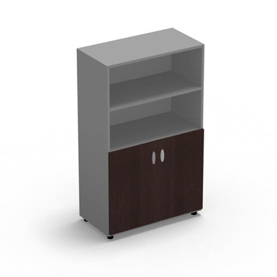 Armoire moyenne gamme RIO - 2 portes pleines gris souris et niche - L 80 x H 133 cm - finition gris aluminium