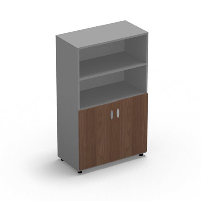 Armoire Rio 1/2 portes - 1/2 bibliothque H.133,3 x L. 80 x P. 42,6 cm corps gris aluminium 2 portes battantes noyer ambr - quipe de 3 tablettes