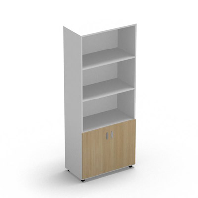 Armoire Rio 1/3 portes - 2/3 bibliothque H.197,3 x L. 80 x P. 42,6 cm corps blanc neige 2 portes battantes chne clair - quipe de 4 tablettes