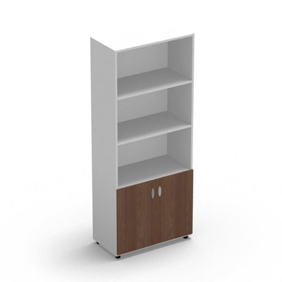 Armoire Rio 1/3 portes - 2/3 bibliothque H.197,3 x L. 80 x P. 42,6 cm corps blanc neige 2 portes battantes noyer ambr - quipe de 4 tablettes