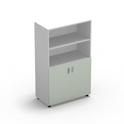 Armoire Rio 1/2 portes - 1/2 bibliothque H.133,3 x L. 80 x P. 42,6 cm corps blanc neige 2 portes battantes verre maill blanc - quipe de 3 tablettes
