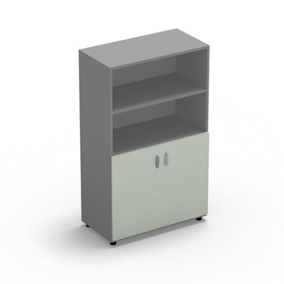 Armoire Rio 1/2 portes - 1/2 bibliothque H.133,3 x L. 80 x P. 42,6 cm corps gris aluminium 2 portes battantes verre maill blanc - quipe de 3 tablettes