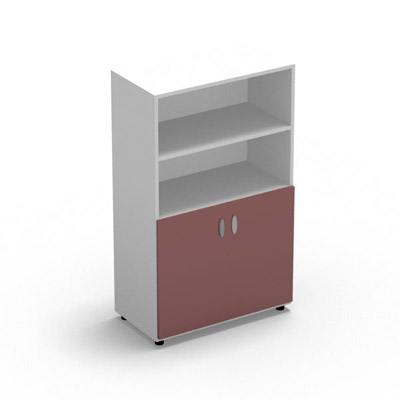 Armoire Rio 1/2 portes - 1/2 bibliothque H.133,3 x L. 80 x P. 42,6 cm corps blanc neige 2 portes battantes verre maill rubis - quipe de 3 tablettes