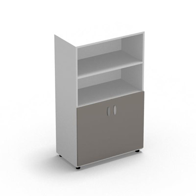 Armoire Rio 1/2 portes - 1/2 bibliothque H.133,3 x L. 80 x P. 42,6 cm corps blanc neige 2 portes battantes verre maill gris - quipe de 3 tablettes