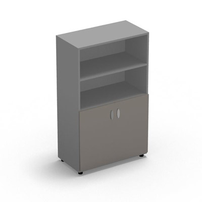 Armoire Rio 1/2 portes - 1/2 bibliothque H.133,3 x L. 80 x P. 42,6 cm corps gris aluminium 2 portes battantes verre maill gris - quipe de 3 tablettes