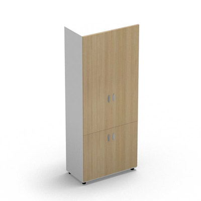 Armoire Rio H.197,3 x L. 80 x P. 42,6 cm corps blanc neige 4 portes battantes chne clair - quipe de 4 tablettes