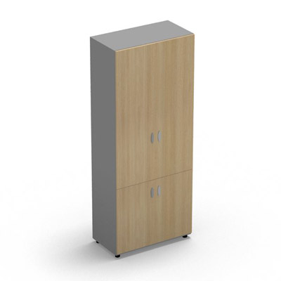 Armoire Rio H.197,3 x L. 80 x P. 42,6 cm corps gris aluminium 4 portes battantes chne clair - quipe de 4 tablettes