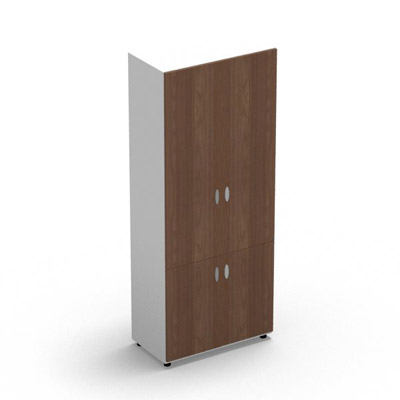 Armoire Rio H.197,3 x L. 80 x P. 42,6 cm corps blanc neige 4 portes battantes noyer ambr - quipe de 4 tablettes