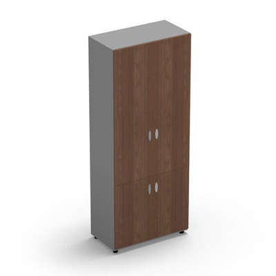 Armoire Rio H.197,3 x L. 80 x P. 42,6 cm corps gris aluminium 4 portes battantes noyer ambr - quipe de 4 tablettes