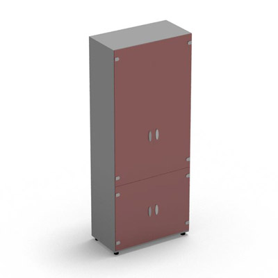 Armoire Rio H.197,3 x L. 80 x P. 42,6 cm corps gris aluminium 4 portes battantes verre maill rubis - quipe de 4 tablettes