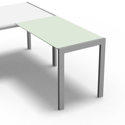 Retour gamme Rio - plateau verre sur plots - 100 x 60 cm - plateau blanc - pitement aluminium
