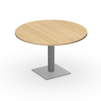 Table de runion ronde plateau mlamin gamme RIO - 100 cm - chne clair - pitement central gris aluminium