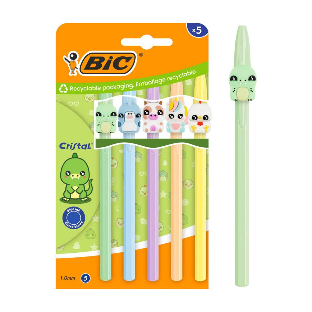 Stylo Bic Bic Cristal pastel figurines - Blister de 5 Stylos
