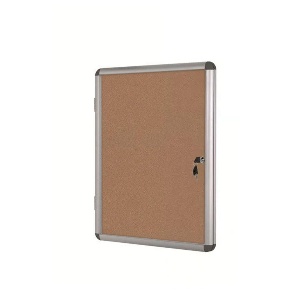 Vitrine d'intrieur Bi-Office Enclore porte-battante fond en lige 12 feuilles A4 - Cadre aluminium gris