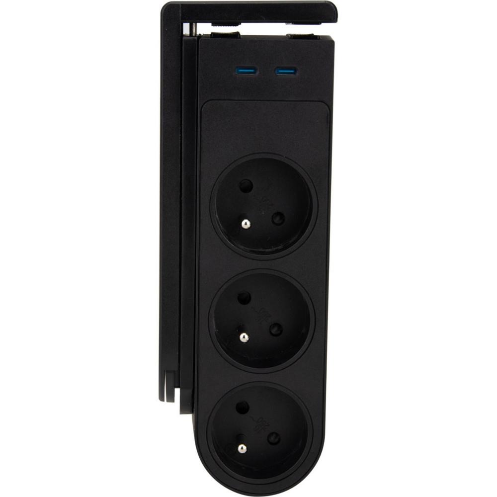 Bloc multiprise Otio clipsable 5 prises secteur avec interrupteur + 2 prises USB-C - 20 W - Noir