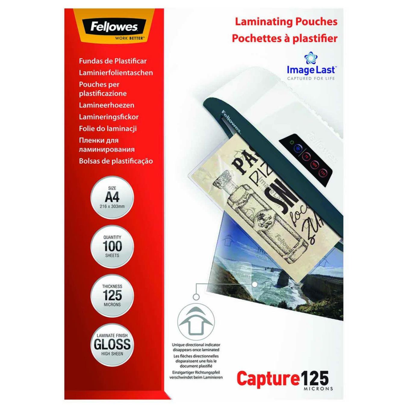Pochettes de plastification Fellowes ImageLast A4 - 125 microns - bote de 100
