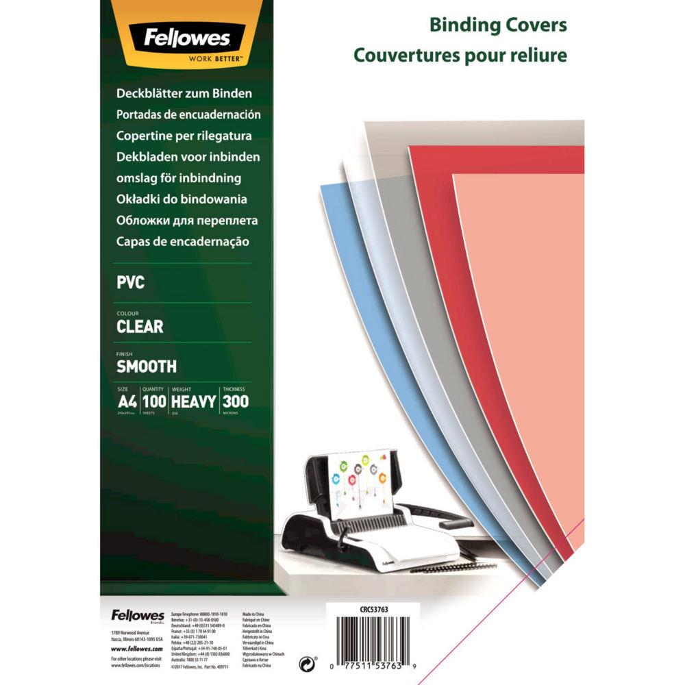 Couvertures de reliure transparentes Fellowes - A4 -PVC 300 microns - bote de 100