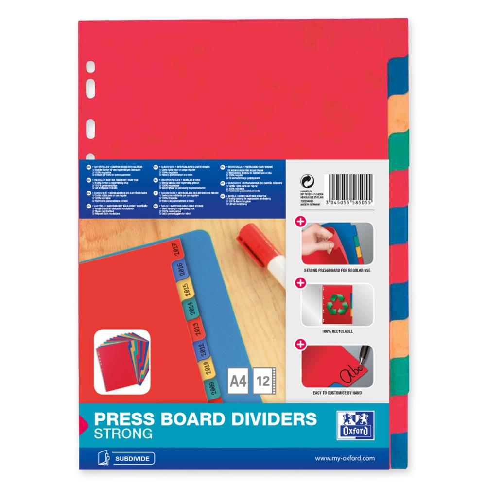 Intercalaires neutres Oxford A4 en carte lustr�e 220g - 12 divisions - Assortis