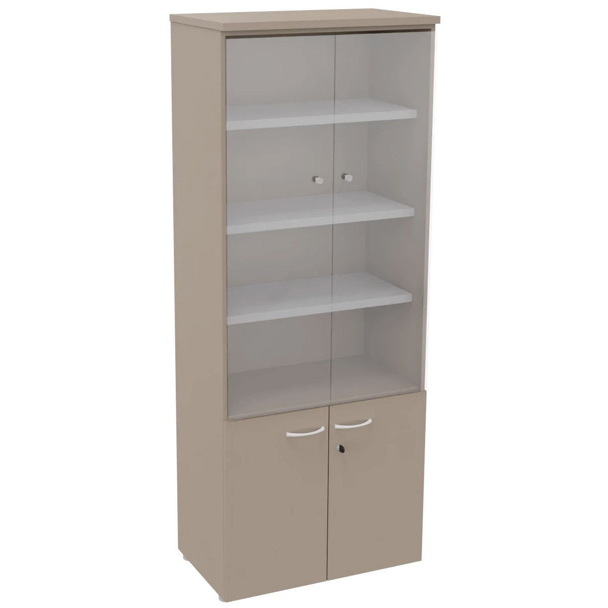 Biblioth�que NF Environnement vitrine - H201 x L 80 x P 48 cm - Argile - Portes basses Argile - Portes hautes Verre