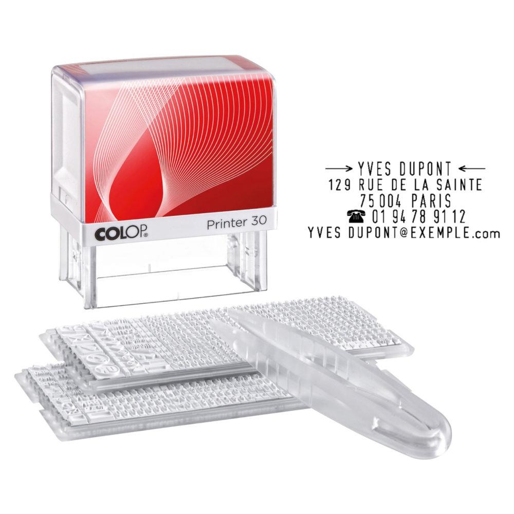 Set timbre Printer Colop 30/2 -  composer soi-mme - 2 polices de caractres - blanc/rouge + 1 pincette