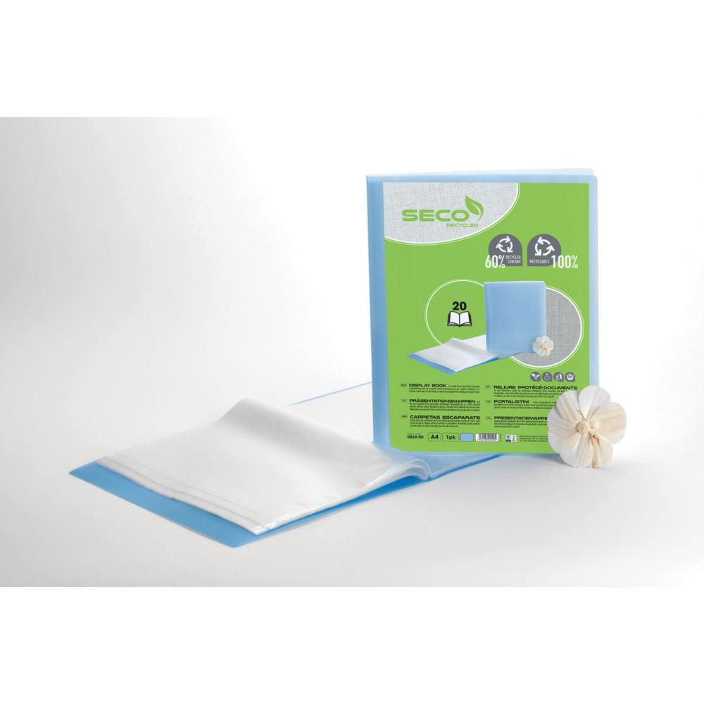 Porte vue A4 Seco 20 pochettes - Bleu translucide