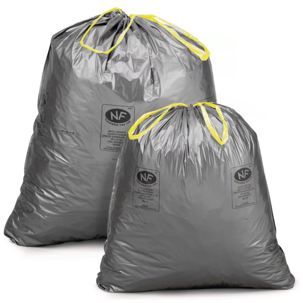 Sac  dchets courants  liens coulissants - 110 L - Gris