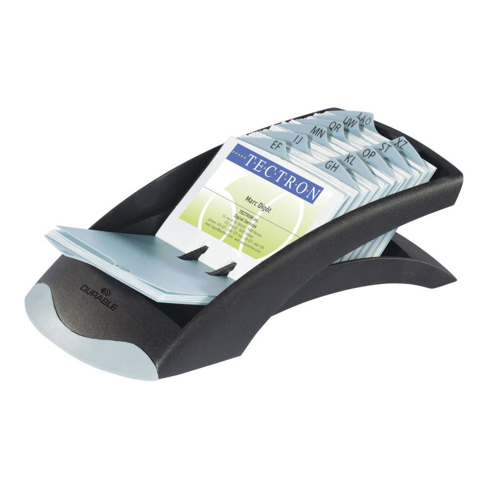 Fichier Linaire Visifix Desk pour carte de visites - quip de 100 pochettes pour 200 cartes - coloris noir et gris