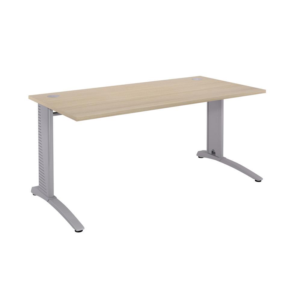 Bureau droit Triomphe 2 - L 180 x P 80 cm - plateau ch�ne - pieds L aluminium - embase blanche