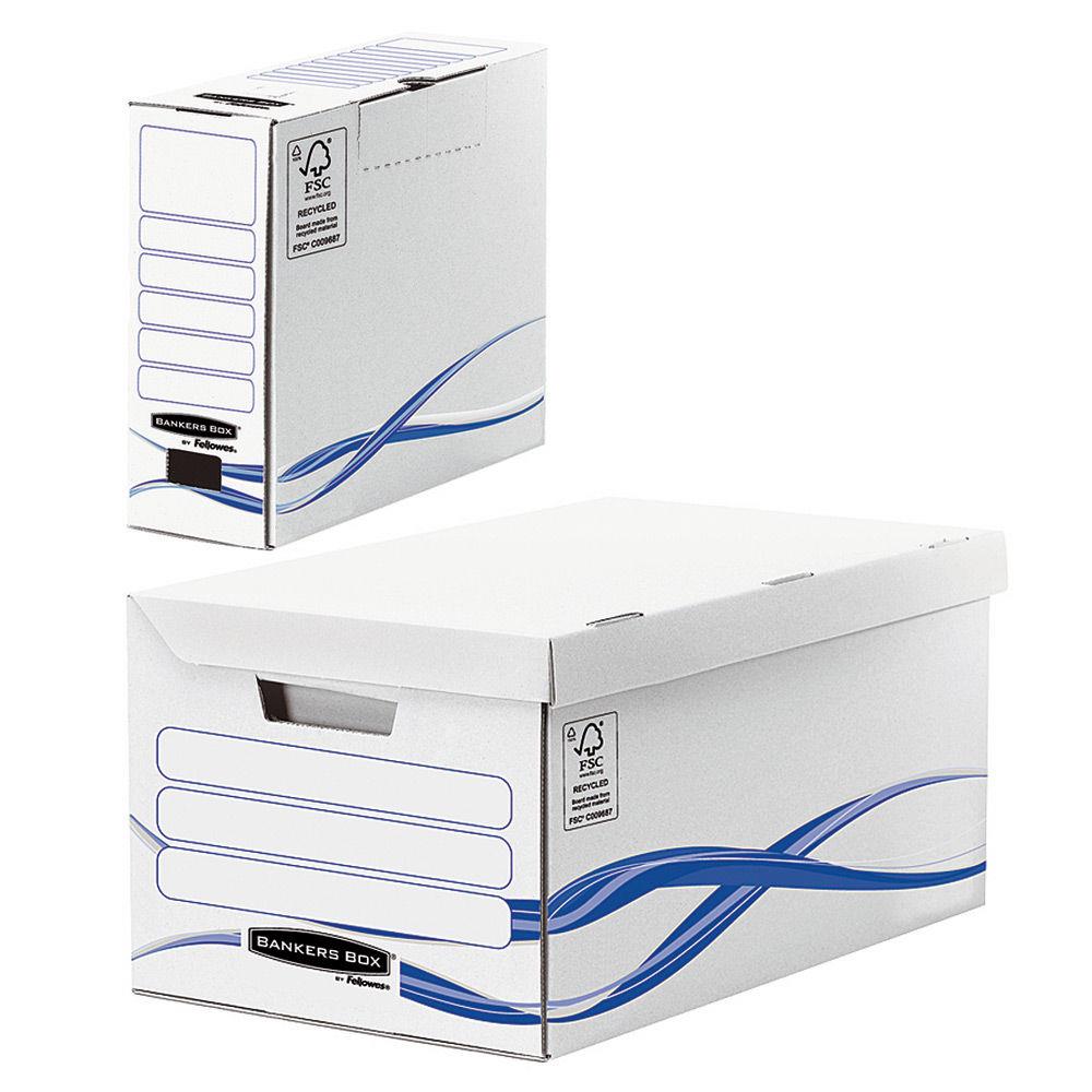 Pack archivage carton : lot de 1 caisse archives maxi + 6 botes dos 8 cm - pour format A4 - 210 x 297 mm - H. 23 cm x l. 52 cm x P. 35 cm - blanc / bleu - montage automatique - paquet 7 units