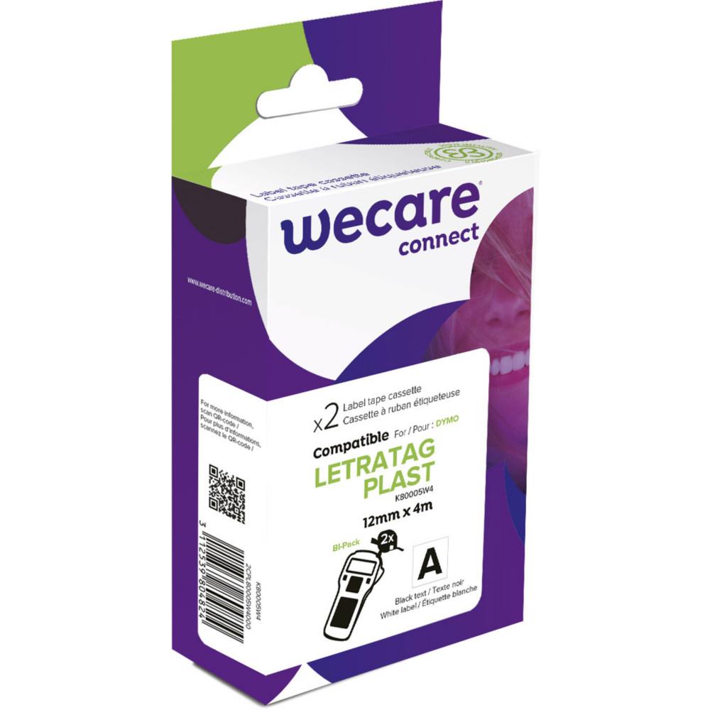 Ruban compatible Wecare Letratag Plast Dymo K80005W4 - Cassette 12 mm x 4 m - Bo�te de 2 - Noir sur Blanc