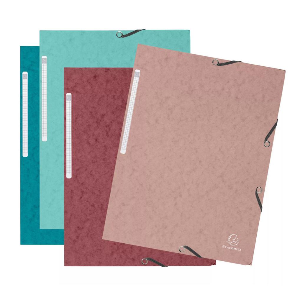 ChemiseExacompta Skandi A4  3rabats avec lastiques en carte lustre - Coloris assortis- Lot de 4