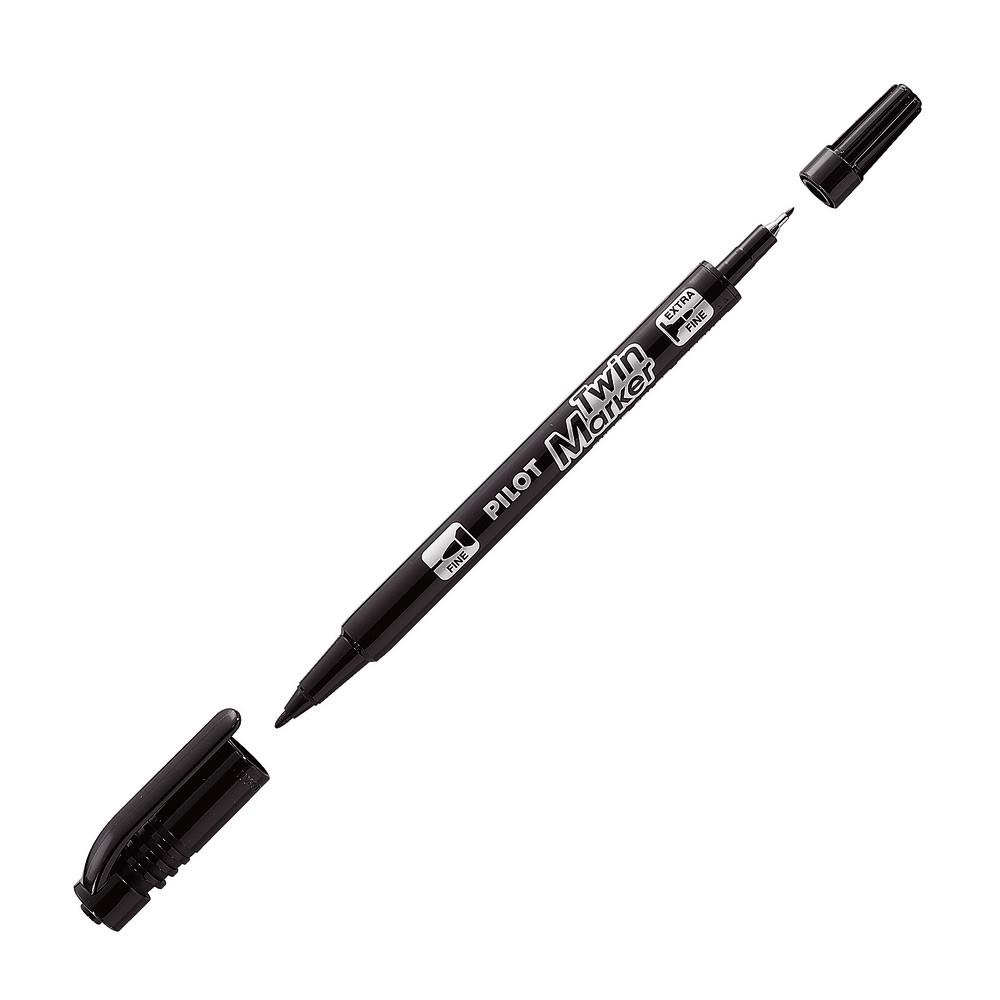 Marqueur permanent Pilot Twin Marker - 2 pointes ogives : une fine et une moyenne - noir