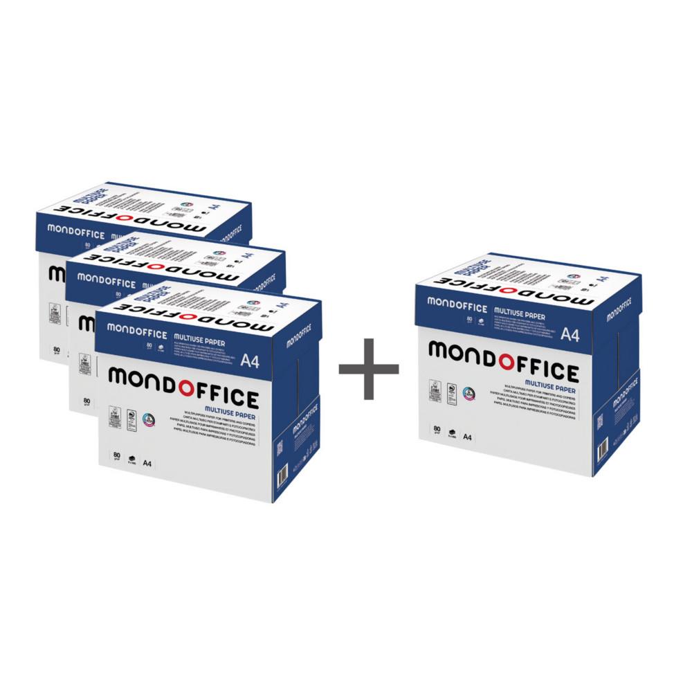 Papier A4 Mondoffice blanc Multi-usage - 80g - Offre 3 packs de 5 ramettes de 500 feuilles achet�s + 1 pack gratuit