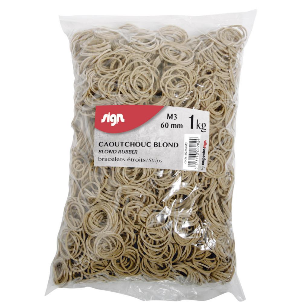 Elastique 60 x 1,5 mm Sign en caoutchouc blond de qualit� sup�rieure - Sachet de 1 kg
