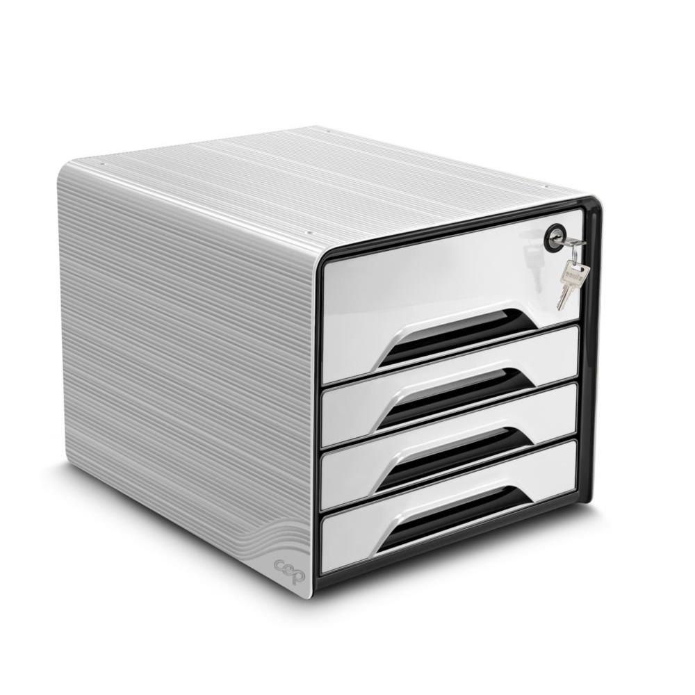 Module de classement scuris 4 tiroirs Cep Smoove Secure - Blanc - Faades noires et blanches