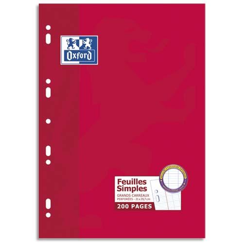 Feuilles mobiles perfor�es Oxford - 21x29,7 cm - 90 g - grands carreaux - 200 pages