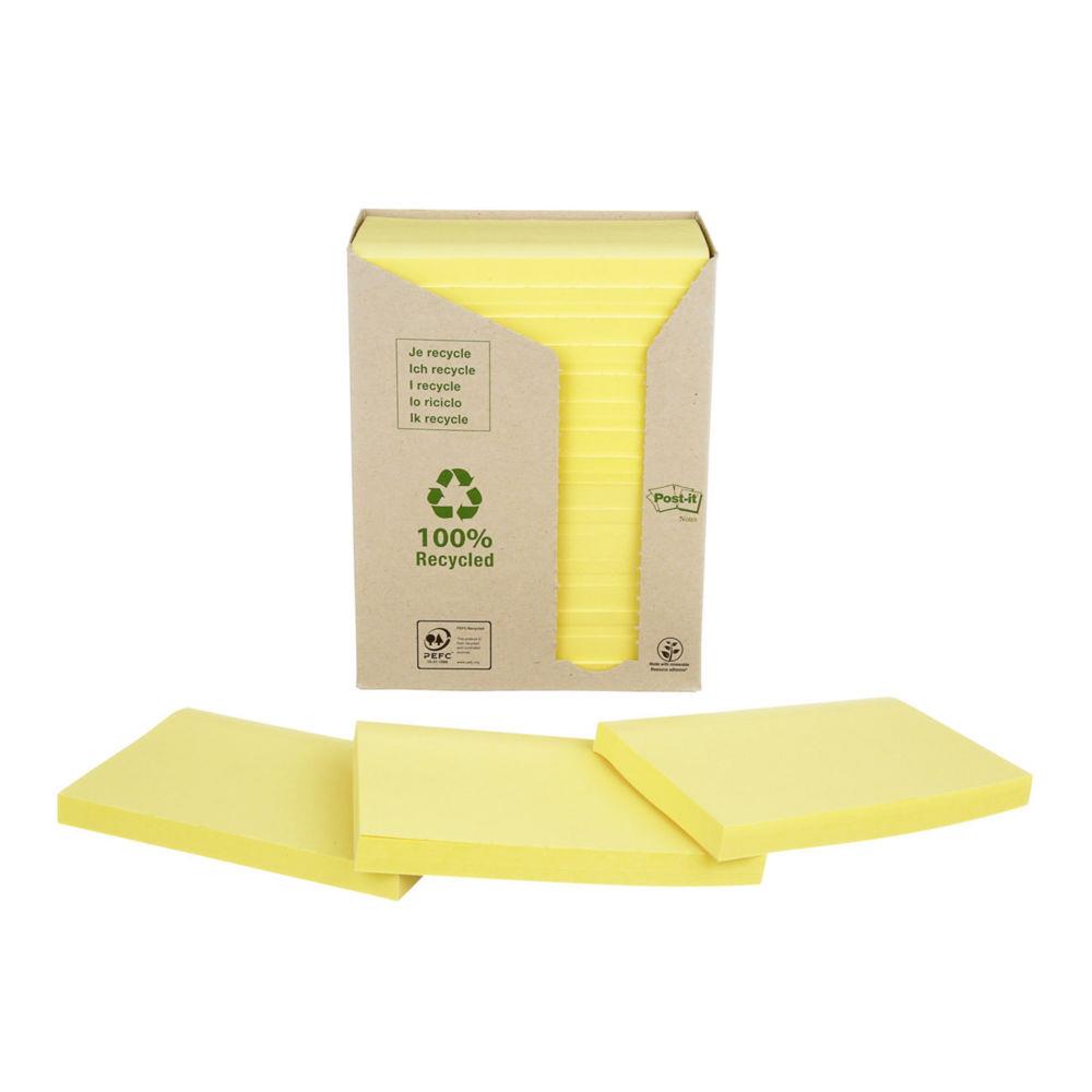 Post-it recycls - 76 x 127 mm - 100 feuilles - tour 16 blocs - coloris jaune