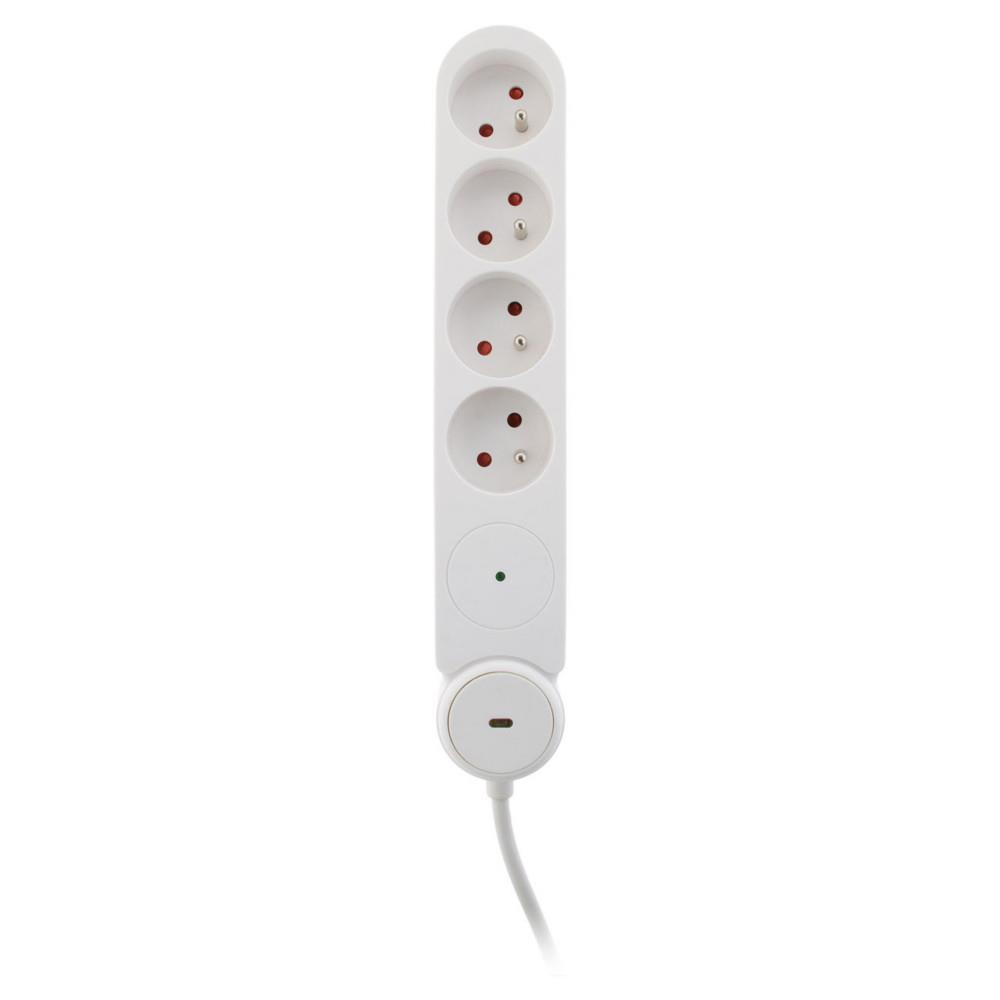 Multiprise Bloc Zenitech de 4 prises secteur en ligne IOTA - Avec interrupteur lumineux - Parafoudre - C�ble de 1,4 m - Blanche