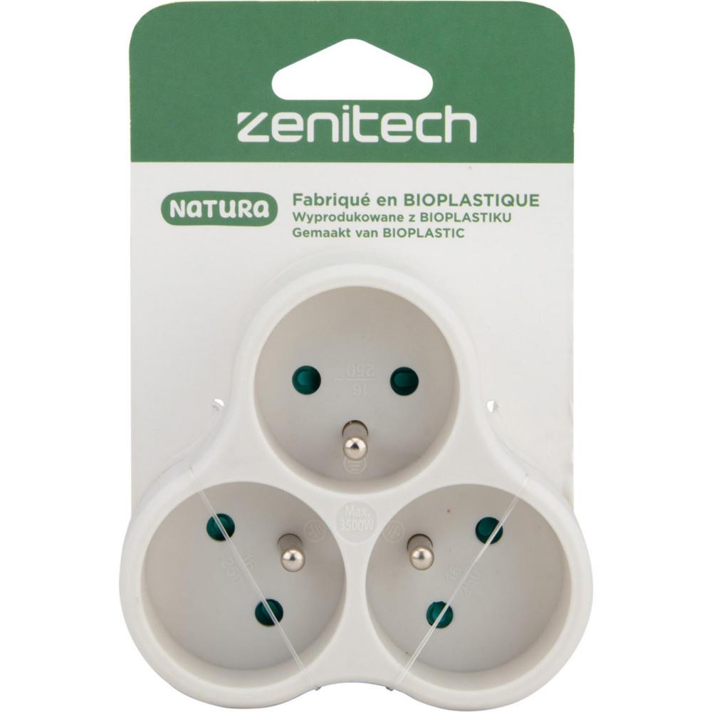 Multiprise murale Zenitech Bloc 3 prises secteur dispos�es en triangle 16A Natura - Conception Bioplastique - Triplite Blanche