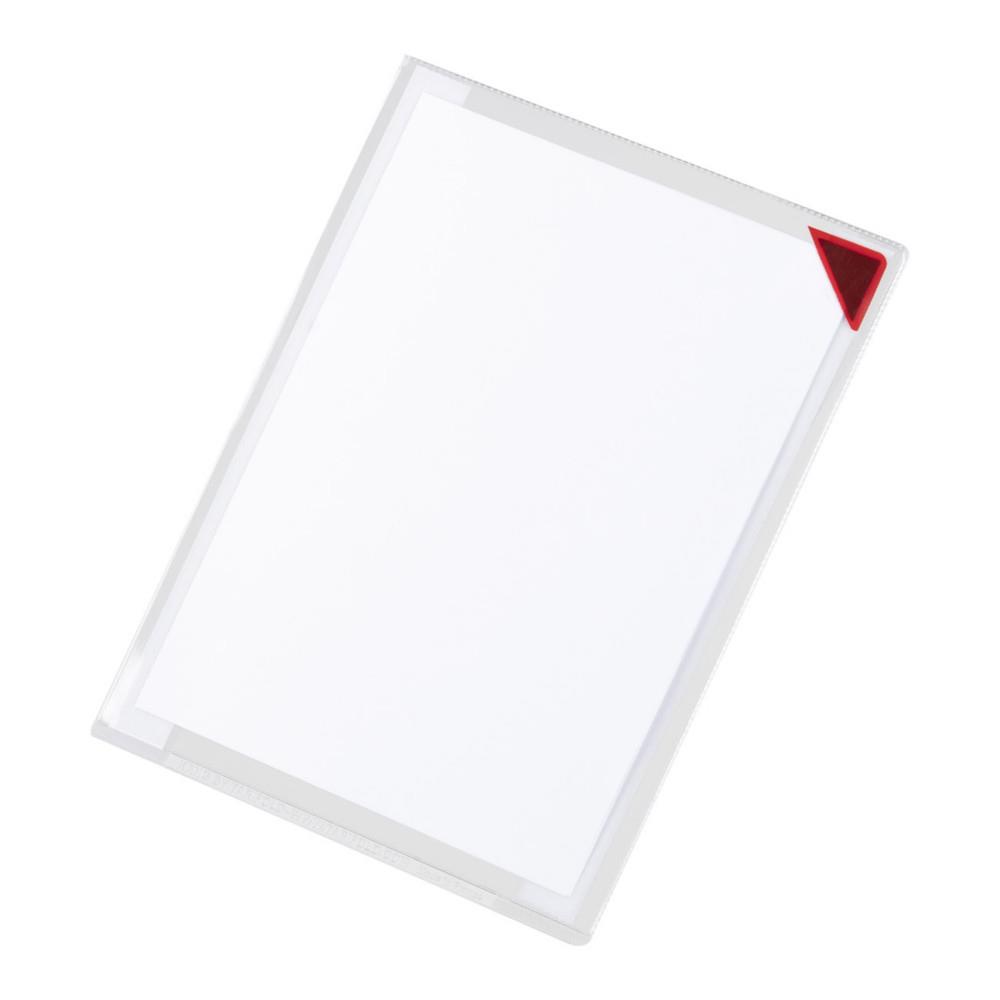 Pochettes d'affichage adhsives DJOIS by Tarifold Kang Easyclic PVC repositionnables A5 - Fermeture coin magntique Rouge - Lot de 5