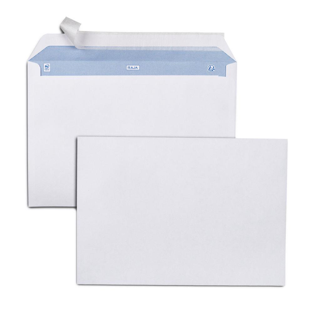 Enveloppe blanche Raja Premium format C4 - 229 x 324 mm -  sans fentre ouverture grand ct - Fermeture auto-adhsive - Papier vlin 100 g/m