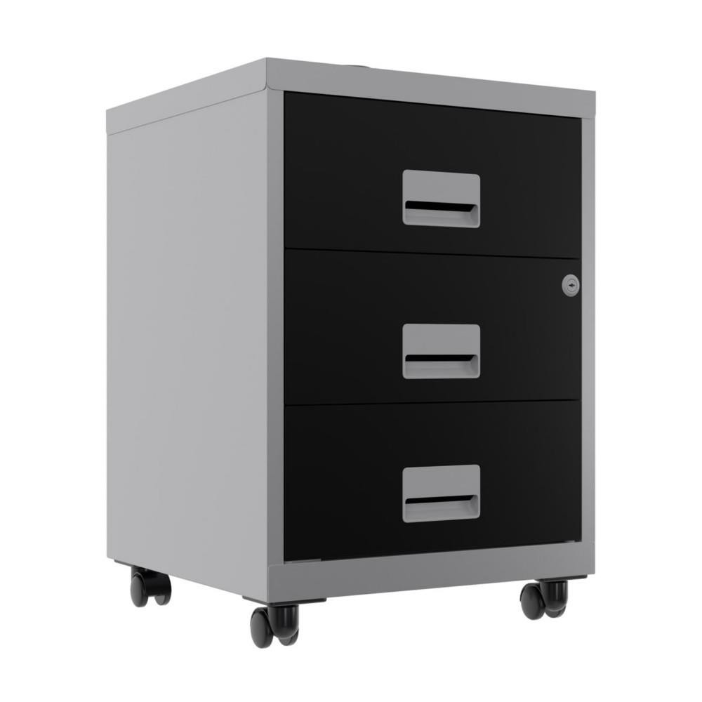 Caisson mobile Horizon - 3 tiroirs - aluminium - tiroirs noir