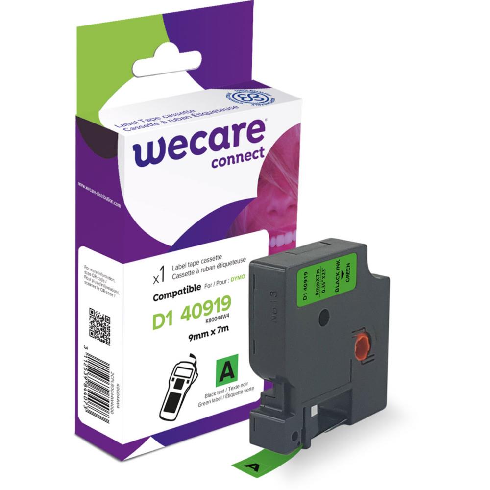 Ruban compatible Wecare D1 Dymo 40919 / S0720740 - 9 mm x 7 m - K80044W4 - Noir sur Vert