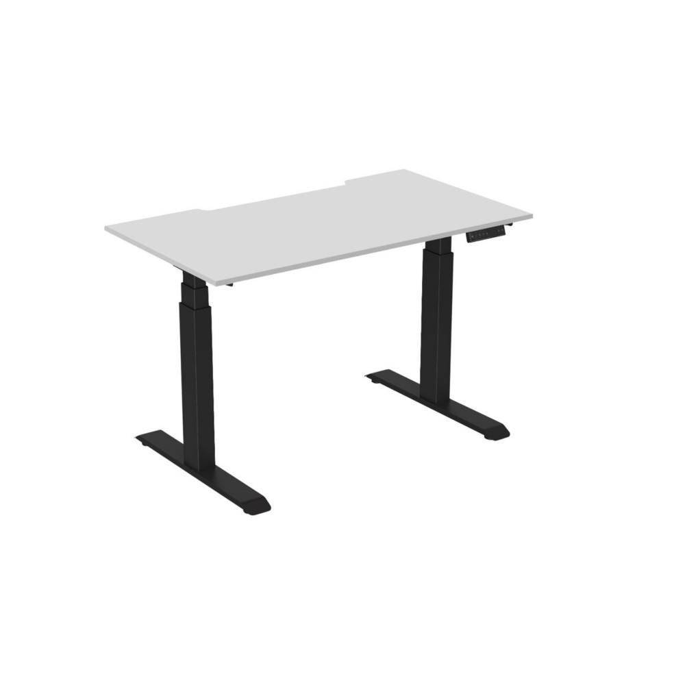 Bureau �lectrique hauteur r�glable Nova L140 cm plateau �chancr� Blanc - pieds m�tal Noir