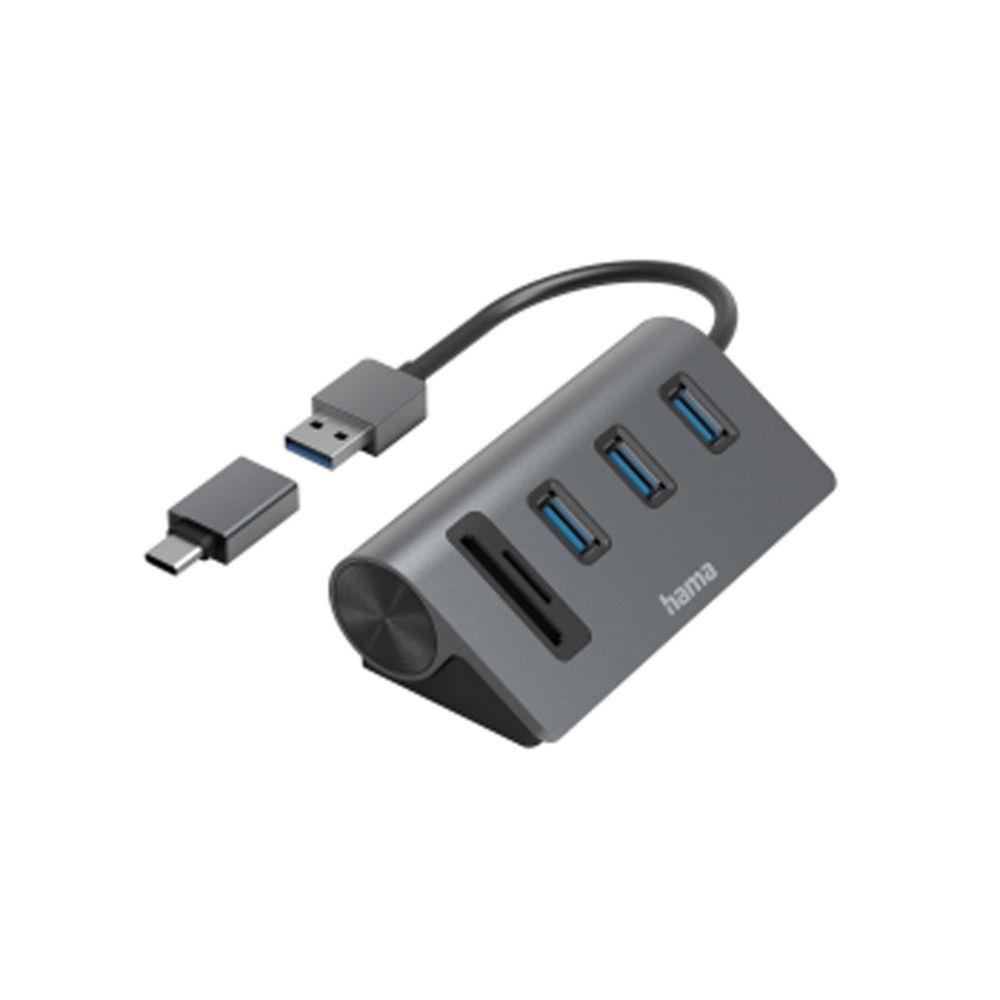 Hub lecteur carte SD, micro SD + 3 ports USB HAMA - Gris