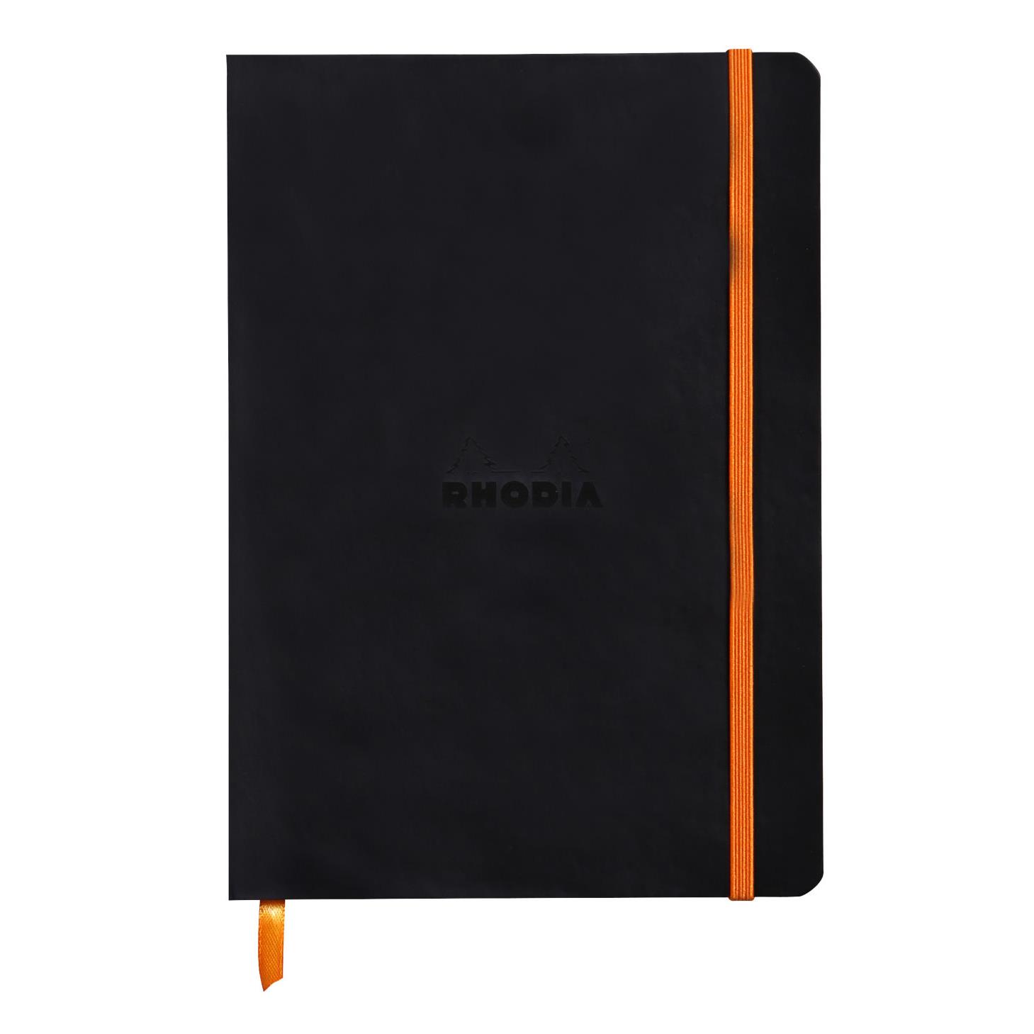 Carnet souple Rhodiarama - 14,8 x 21 - 160 pages - lign - avec lastique - couverture simili-cuir noir