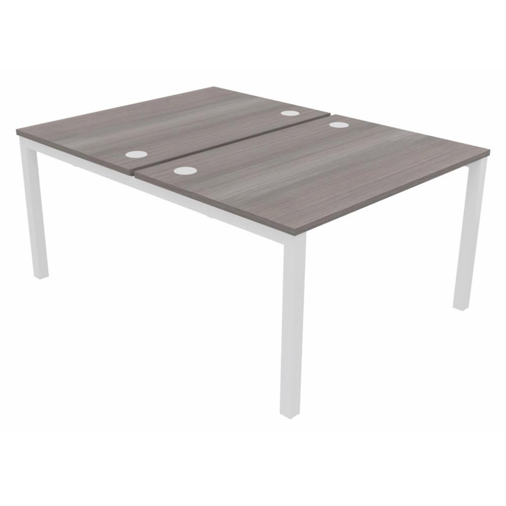 Bureau bench 2 postes Osmose d�part L120 x P163 cm Plateaux C�dre Pieds m�tal Blanc