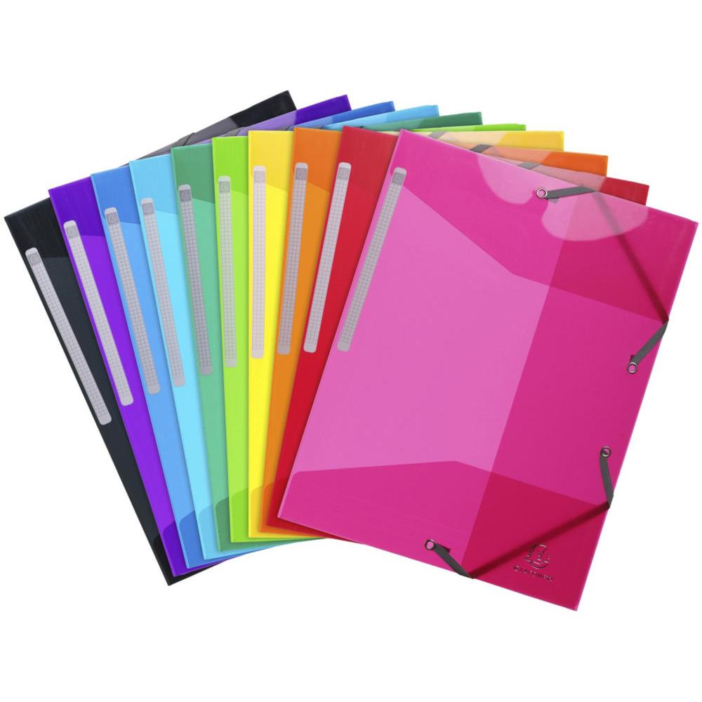 Chemise Exacompta 3 rabats  lastiques - en polypropylne 5/10e - coloris assortis translucide