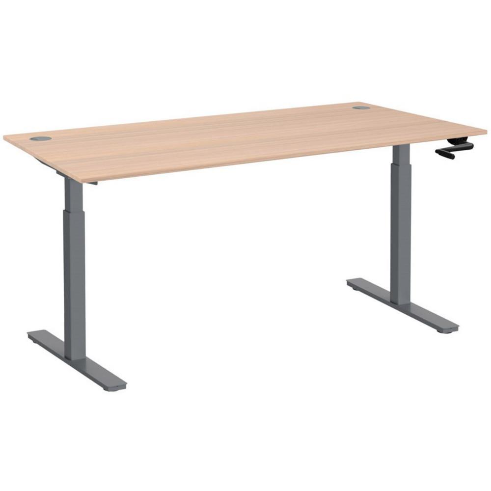 Bureau Assis-Debout Nova � Manivelle L.160 x P.80 cm - Plateau avec Obturateurs Ch�ne - Pieds m�tal Gris